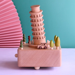 Boîte À Musique En Bois Modèle Tour De Pise Mécanique À Remonter Artisanat Hêtre Style Européen Décoration Cadeau