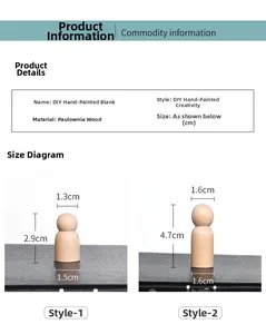 Size chart showing height and width details for DIY lotus wood peg doll figures