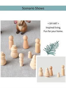 Unfinished wooden peg dolls and cedar tree models for DIY crafts and Nordic home decor