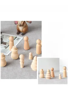 Unfinished wooden peg dolls and cedar tree models for DIY crafts and Nordic home decor