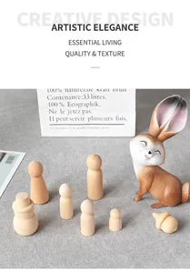 Creative resin rabbit ornament set with unfinished DIY wooden peg dolls and acorn decor