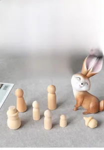 Creative resin rabbit ornament set with unfinished DIY wooden peg dolls and acorn decor