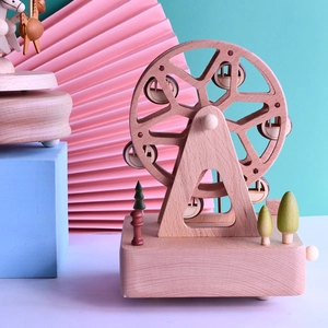 Wooden Ferris Wheel Music Box Rotating Mechanical Wind Up Beechwood Handcrafted Decorative Ornament For Home Birthday Gift