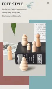Macro shot of unfinished smooth wooden peg dolls for DIY painting and art crafts