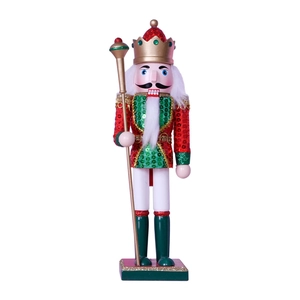 30cm sequined wooden nutcracker soldier king with gold crown and scepter for Christmas