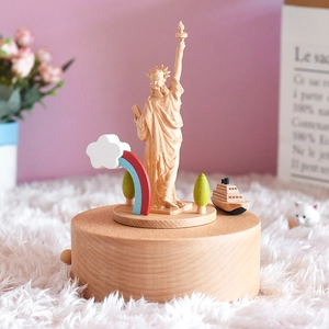 Rotating Statue of Liberty 3D wooden music box with creative hand-carved details