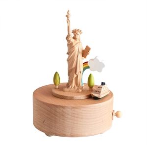 Liberty Statue beech wood music box with rotating cruise ship and rainbow decoration