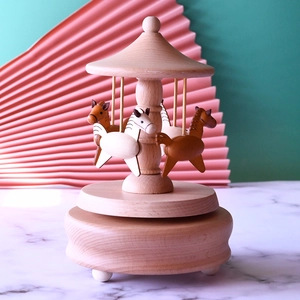 Mechanical Wooden Music Box Beech Wood Carousel Ferris Wheel Classical Retro Desktop Ornament Valentine Birthday Gift