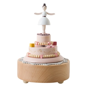 Ballerina wooden music box birthday cake design with Happy Birthday engraving