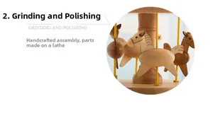Close-up of polished wooden carousel music box showing handcrafted lathe details