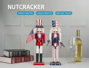 Detail of hand-painted wood American flag nutcrackers with drum and flag accessories