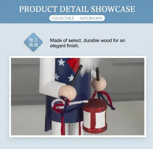 Detail of American flag Nutcracker drummer with stars pattern and red sequins drum