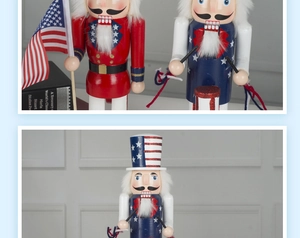 Detail of 38cm wooden Nutcracker with American flag pattern and white faux hair