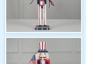 Detail of a 38cm wooden nutcracker featuring American flag patterns and patriotic stars