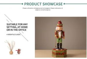 Close-up of a 36cm nutcracker music box with red sequins and green festive base