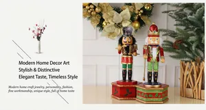 Detail of 36cm wooden nutcracker soldiers with musical box base for festive decor
