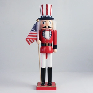 38cm wooden Uncle Sam nutcracker with American flag and patriotic red white blue uniform