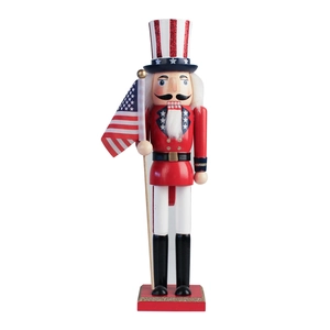 38cm wooden American flag nutcracker soldier ornament with drum and patriotic flag