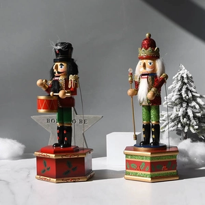 36cm wooden Nutcracker music box set with King and Soldier figures on hexagonal bases