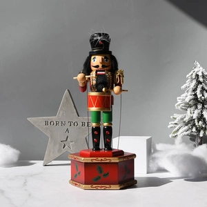 36cm Nutcracker soldier music box with drum on red hexagonal base Christmas decor