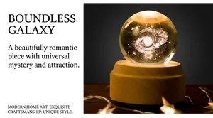 Detailed 3D laser-engraved galaxy inside a crystal ball on a warm wooden base