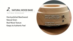 Polished beech wood base with vintage metal toggle switch and DC charging port detail