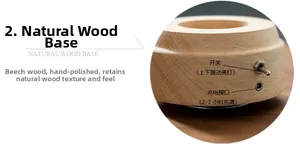 Polished beech wood base with vintage metal toggle switch and DC charging port detail