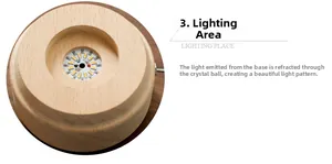 Close-up of a European beech wood glowing base with LED lights for crystal balls