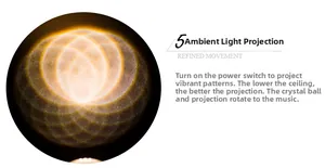 Detailed view of the luminous geometric light projection from the rotating crystal ball