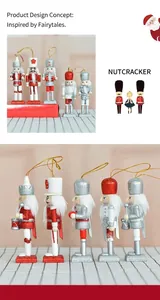 Detailed close-up of five pink glitter nutcracker ornaments with gold hanging strings