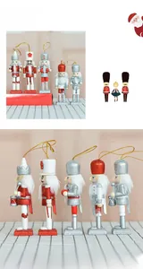 Detailed close-up of five pink glitter nutcracker ornaments with gold hanging strings