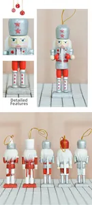 Detail of 13cm glitter Nutcracker soldiers with gold hanging cords for Christmas decor