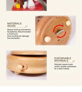 Dettaglio del movimento meccanico del carillon in legno con segno Happy Wedding e tasto