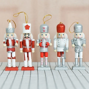 Traditional Nutcracker Soldier Wood Hanging Ornaments Glitter Hand Painted Christmas Tree Decor Red Silver White