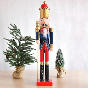 90cm Europäischer bemalter Nussknacker-Soldat aus Holz mit Krone für Weihnachtsdeko