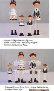 Mediterranean nautical wooden sitting dolls set with sailor hats and striped sea themes