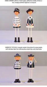 Set of 4 Mediterranean sailor figurines with wooden heads and nautical striped outfits