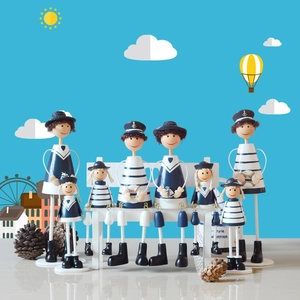 Mediterranean Style Navy Sailor Wooden Hanging Leg Dolls Hand Painted Desktop Ornaments Home Decor Family Marine Theme