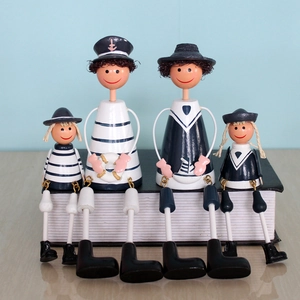 Set of 4 Mediterranean nautical dolls with dangling legs on a blue background