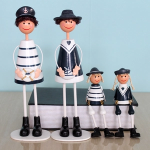 Mediterranean nautical wooden sailor dolls set with anchor and lifebuoy home decor