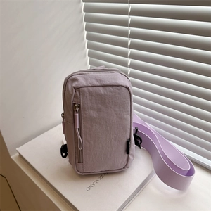 Mini Crossbody Bag Wrinkled Nylon Phone Pouch Double Zipper Lightweight Adjustable Wide Strap Casual Travel Streetwear