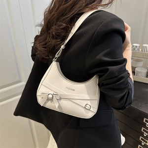 Chic cream white PU leather tote bag with bow detail and fashion print for women