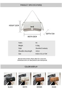 Detailed size chart and multi-color options for the retro square crossbody bag