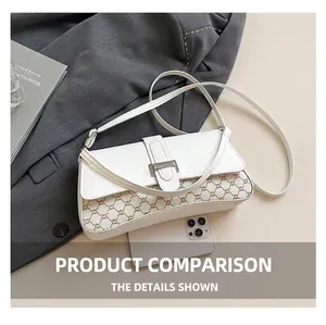 Detail of vintage ivory leather and brown monogram pattern flap bag with silver clasp
