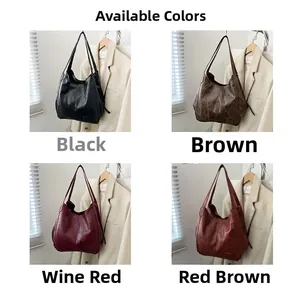 Detailed grid view showcasing the soft leather texture and four rich colors of the hobo bag