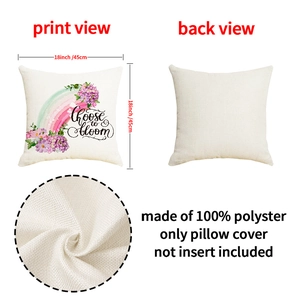 Square linen texture pillowcase with rainbow floral print and Choose to bloom text