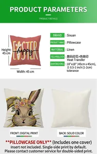 Detailed comparison of Easter linen pillowcase showing printed front and plain back sides