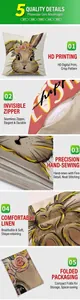 Detailed views of Easter bunny linen pillowcase showing zipper, fabric and printing