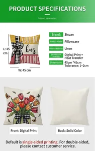 Detail of 45x45cm linen pillowcase with tulip print and Spring has Sprung text
