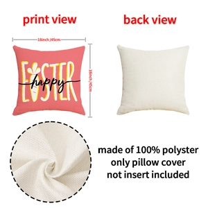 Easter bunny pillow cover with happy EASTER text and carrot patterns in 18x18 inch size